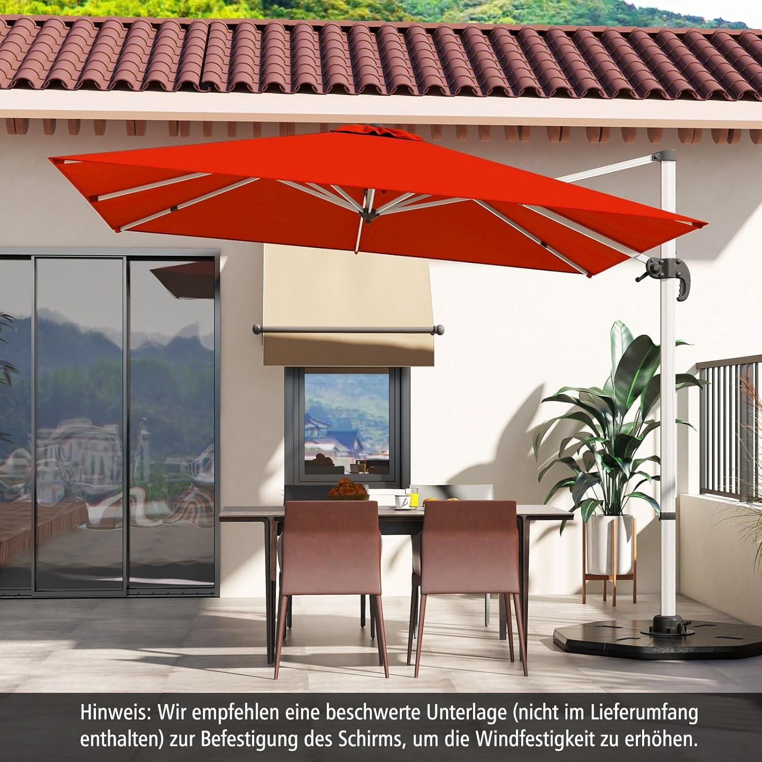 COSTWAY Parasol przeciwsłoneczny, prostokątny, 300 x 300 cm, duży parasol przeciwsłoneczny z korbą, parasol ogrodowy, odchylany o 360°, parasol tarasowy, do ogrodu, na taras, balkon (czarny)