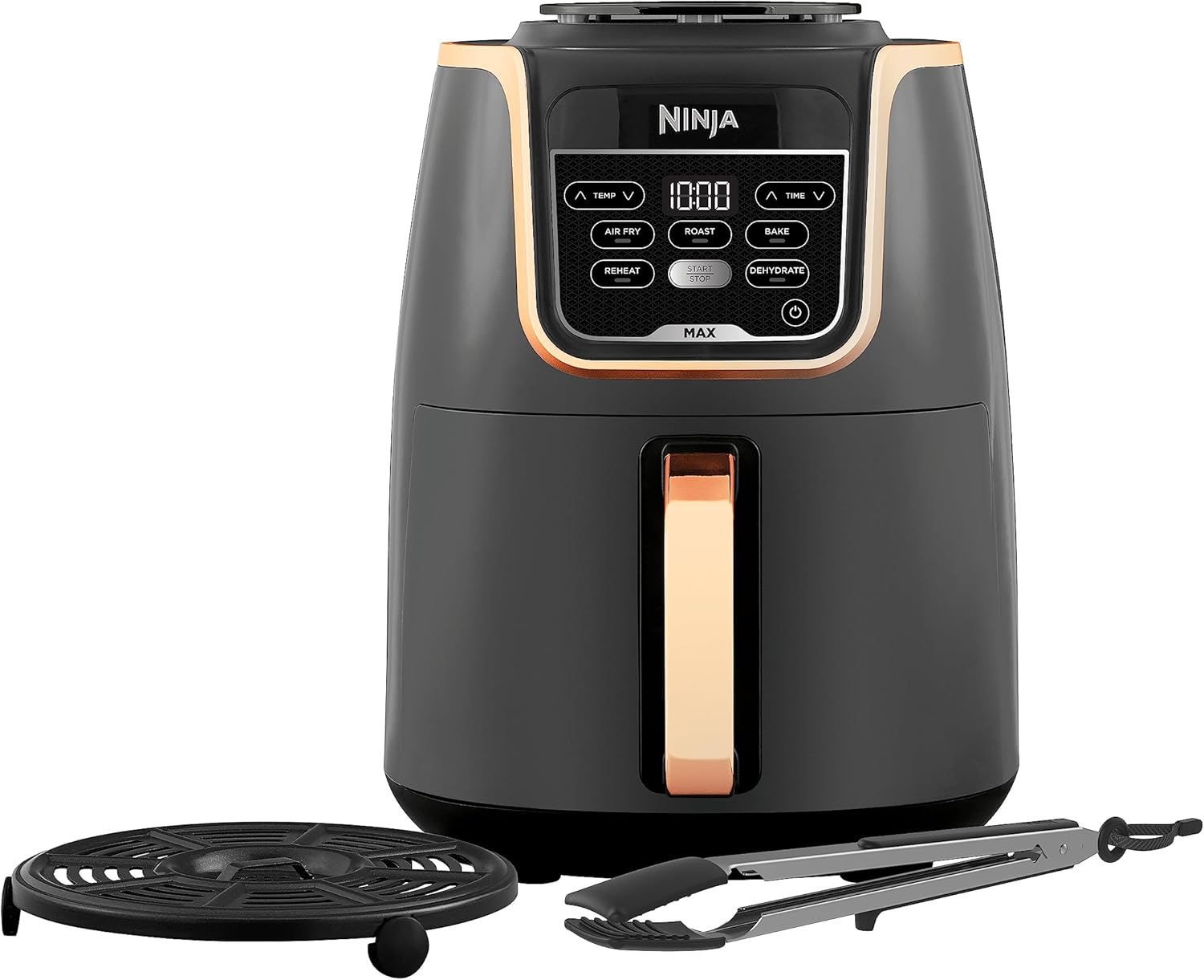 Ninja Foodi MAX Dual Zone Frytkownica beztłuszczowa z 2 szufladami, 9,5 l, kosz nieprzywierający nadaje sie do zmywarki, na 8 porcji, miedziano/czarna, 6 w 1, amazon exclusive, AF400EUCP