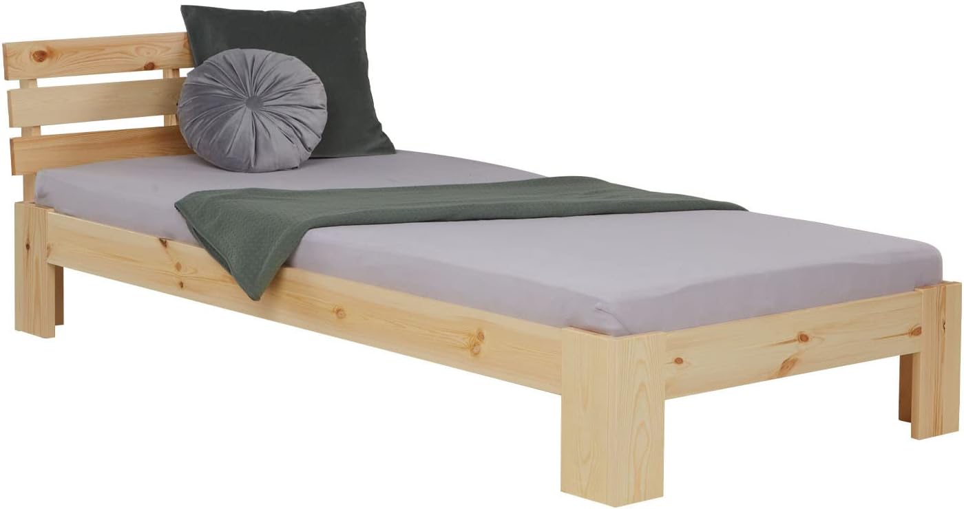 Homestyle4u 1836 Łóżko z litego drewna sosnowego, 180 x 200 cm, z stelażem z białymi listwami, łóżko podwójne 180 x 200 cm