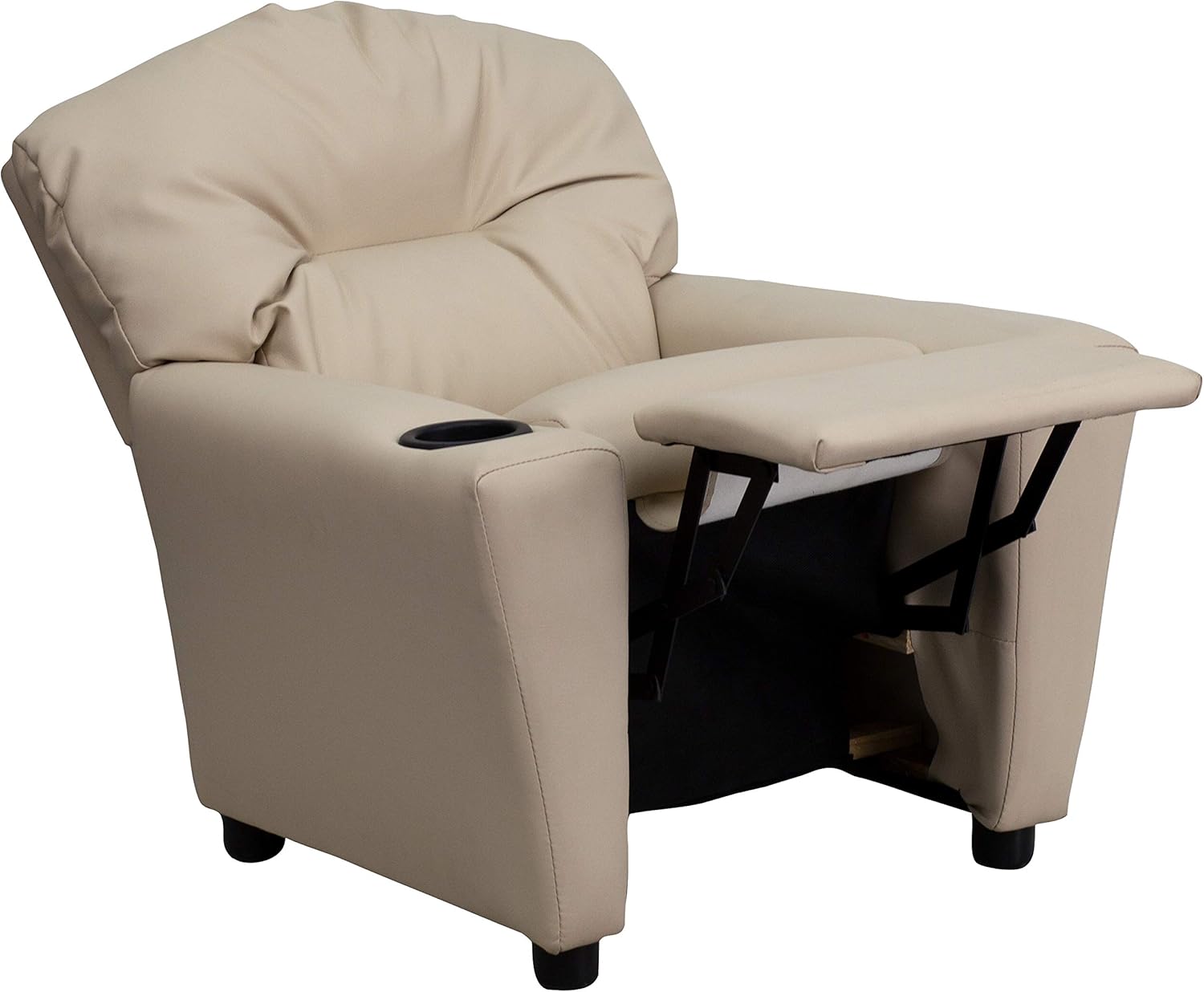 Flash Furniture Współczesny leżak dziecięcy z uchwytem na kubki, drewno, beżowy winyl, 66,04 x 53,34 x 53,34 cm