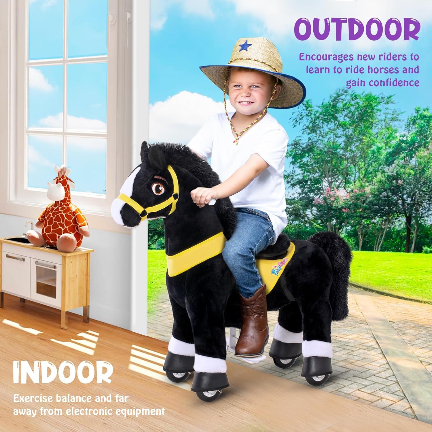 PonyCycle 2023 Nowy Model E Jednorożec do Jazdy na Mechanicznym Chodzącym Jednorożcu z Hamulcem (Fioletowy/Rozmiar 4 dla Dzieci w Wieku 4-8 Lat) Hulajnoga dla Maluchów do Jazdy na Koniu - E413