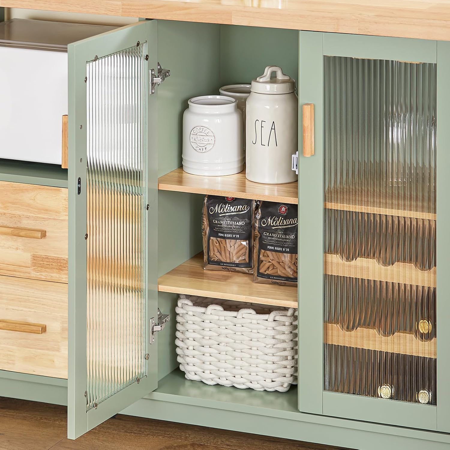 SoBuy FKW114-GR Zielona Szafka Kuchenna Kredens Kuchni Wózek kuchenny na Kółkach Jadalni 109 x 40 x 92cm