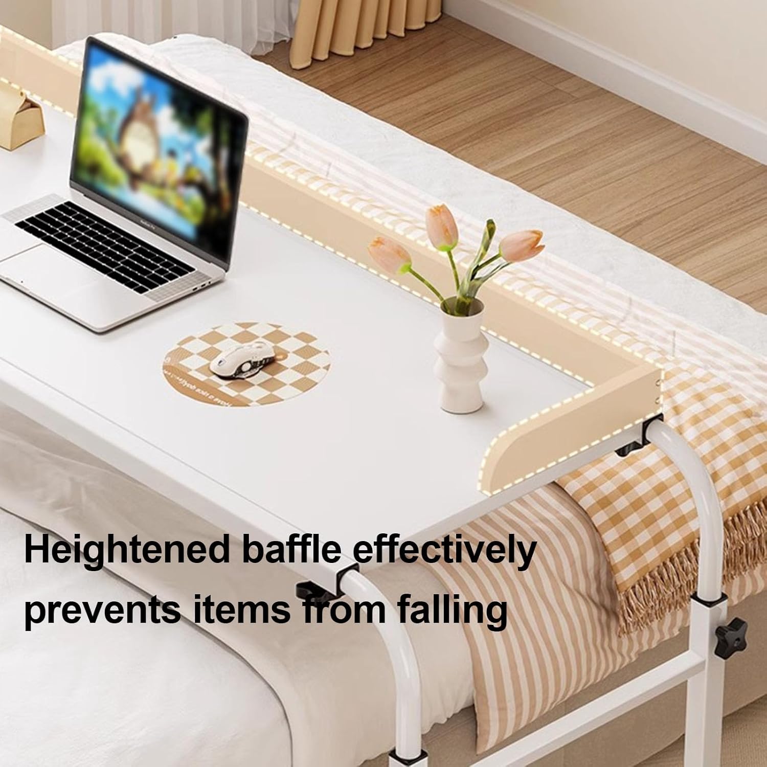 Biurko Nad Stołem, Rozciągliwy Leniwy Design Wózek Laptopa Z łóżka Z Kołami Z Kół Rolling Medical Workstation Biurko 115-210 Cm Składane Biurko(Color:drewno)