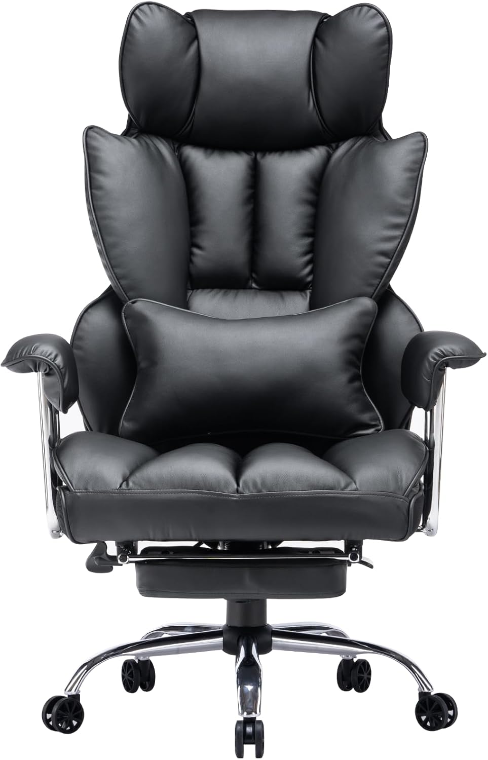 Efomao ergonomiczny fotel biurowy, krzesło kierownicze z PU skóry, fotel biurowy do 200 kg z podnóżkiem i podpórką lędźwiową, regulowane krzesło z wysokim oparciem