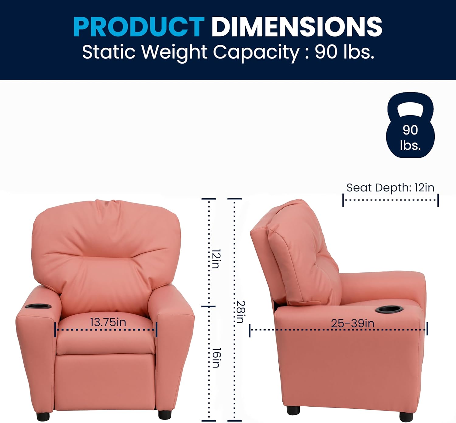 Flash Furniture Współczesny leżak dziecięcy z uchwytem na kubki, drewno, beżowy winyl, 66,04 x 53,34 x 53,34 cm