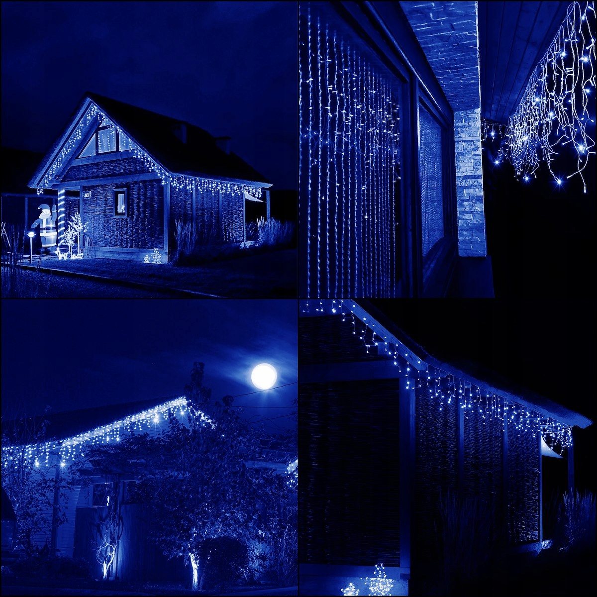 ZEWNĘTRZNE LAMPKI 1500 LED SOPLE NIEBIESKIE KURTYNA 67m GIRLANDA ŚWIETLNA