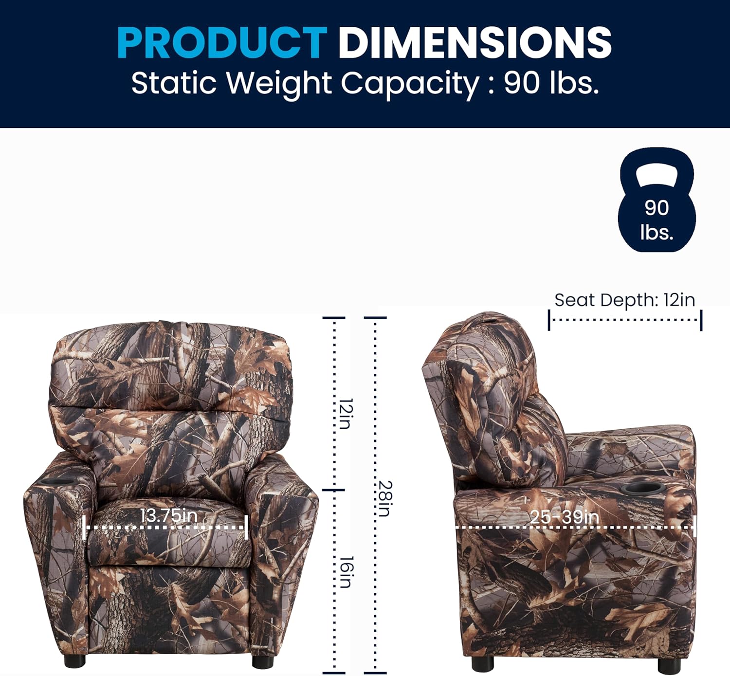 Flash Furniture Współczesny leżak dziecięcy z uchwytem na kubki, drewno, beżowy winyl, 66,04 x 53,34 x 53,34 cm