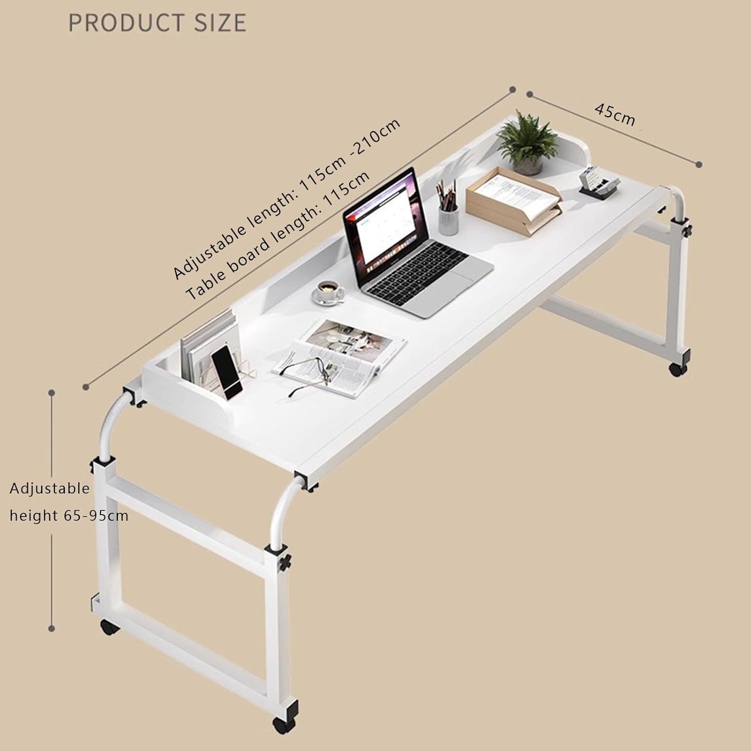 Biurko Nad Stołem, Rozciągliwy Leniwy Design Wózek Laptopa Z łóżka Z Kołami Z Kół Rolling Medical Workstation Biurko 115-210 Cm Składane Biurko(Color:drewno)