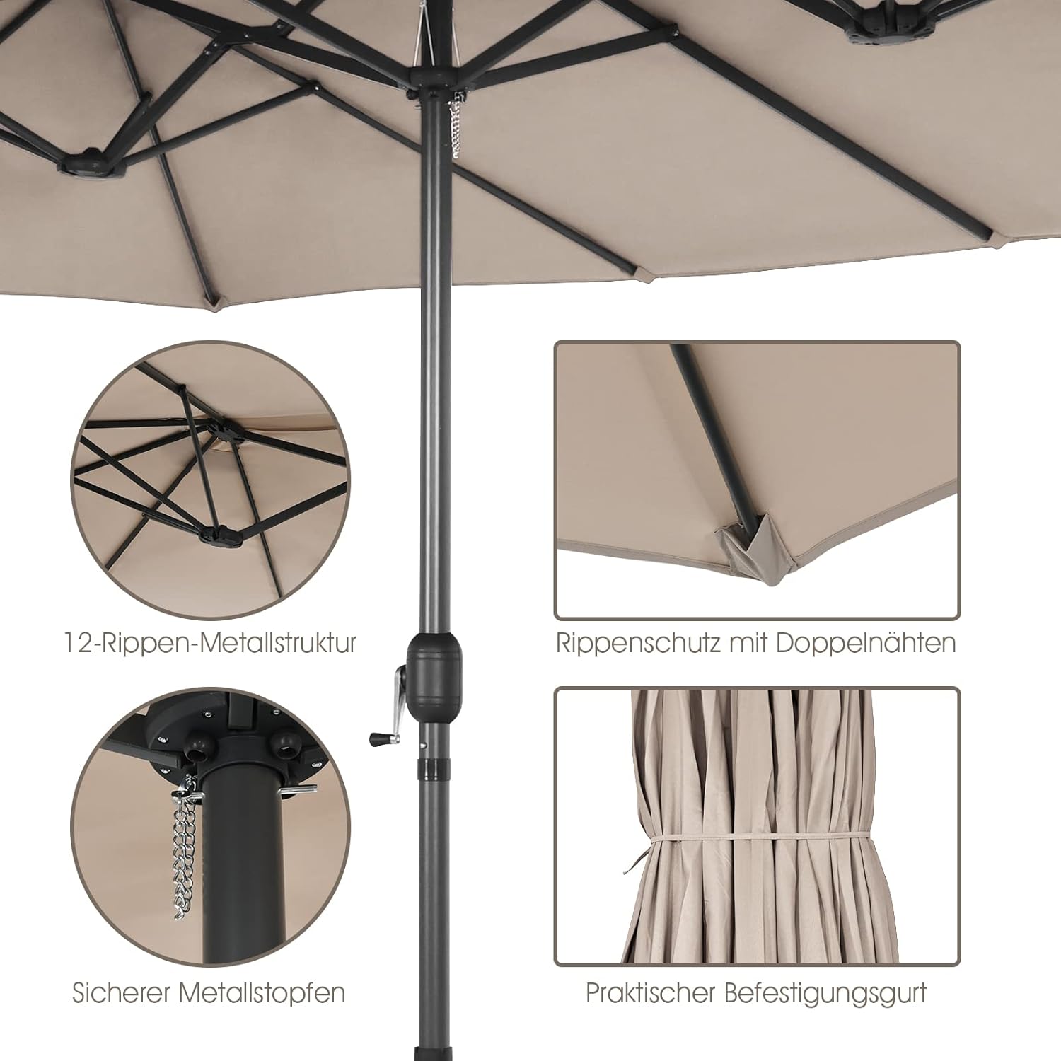 COSTWAY Parasol przeciwsłoneczny, prostokątny, 300 x 300 cm, duży parasol przeciwsłoneczny z korbą, parasol ogrodowy, odchylany o 360°, parasol tarasowy, do ogrodu, na taras, balkon (czarny)