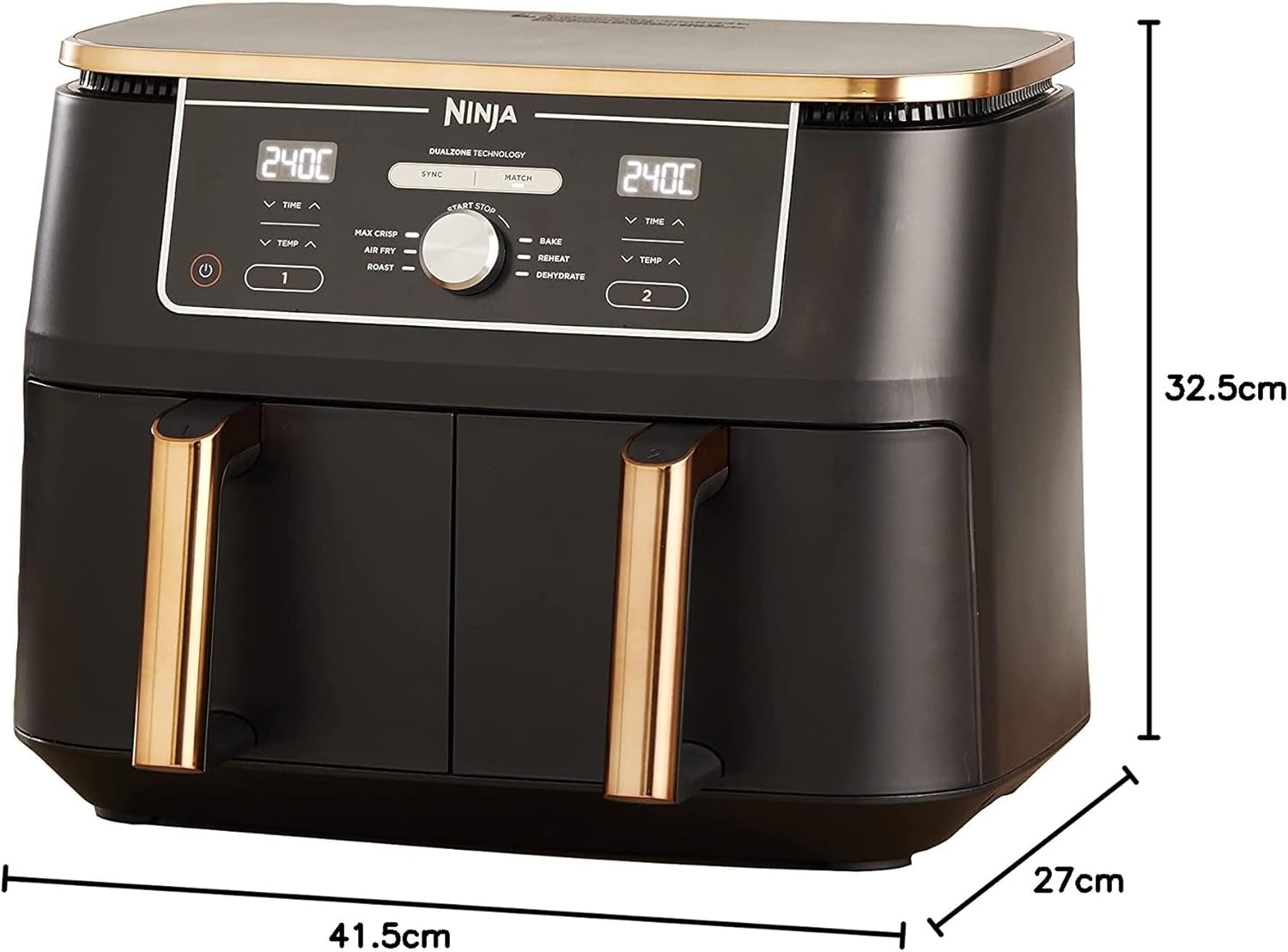 Ninja Foodi MAX Dual Zone Frytkownica beztłuszczowa z 2 szufladami, 9,5 l, kosz nieprzywierający nadaje sie do zmywarki, na 8 porcji, miedziano/czarna, 6 w 1, amazon exclusive, AF400EUCP