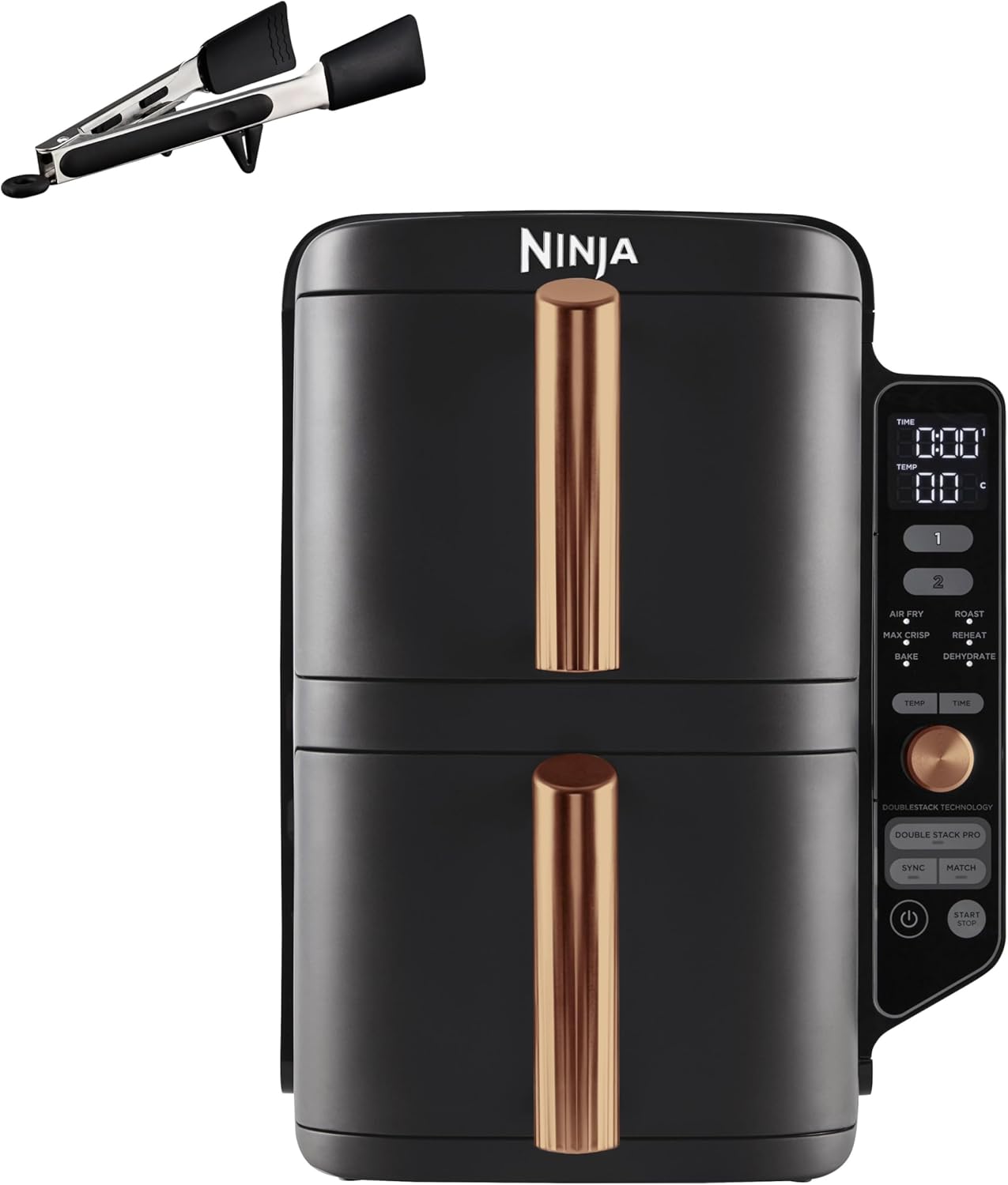 Ninja Foodi MAX Dual Zone Frytkownica beztłuszczowa z 2 szufladami, 9,5 l, kosz nieprzywierający nadaje sie do zmywarki, na 8 porcji, miedziano/czarna, 6 w 1, amazon exclusive, AF400EUCP
