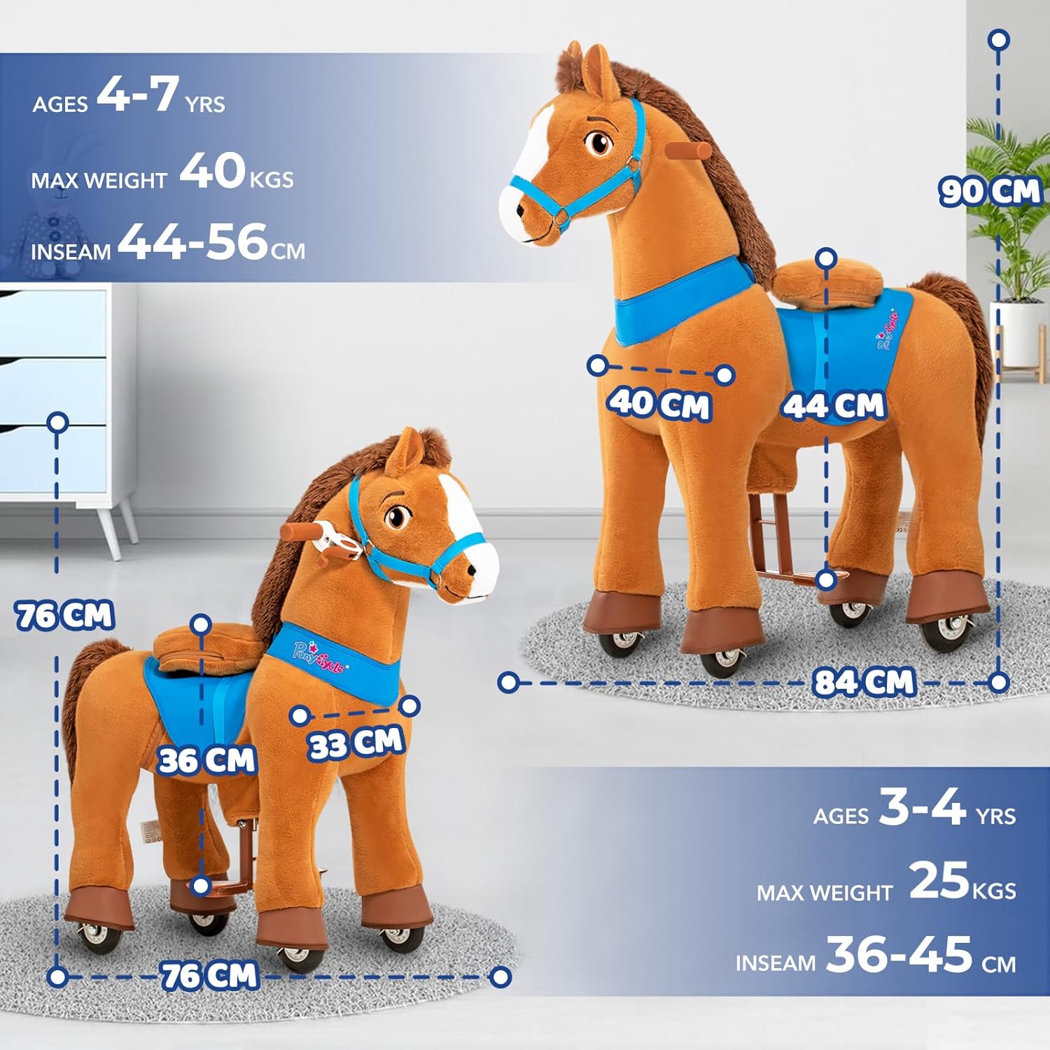 PonyCycle 2023 Nowy Model E Jednorożec do Jazdy na Mechanicznym Chodzącym Jednorożcu z Hamulcem (Fioletowy/Rozmiar 4 dla Dzieci w Wieku 4-8 Lat) Hulajnoga dla Maluchów do Jazdy na Koniu - E413