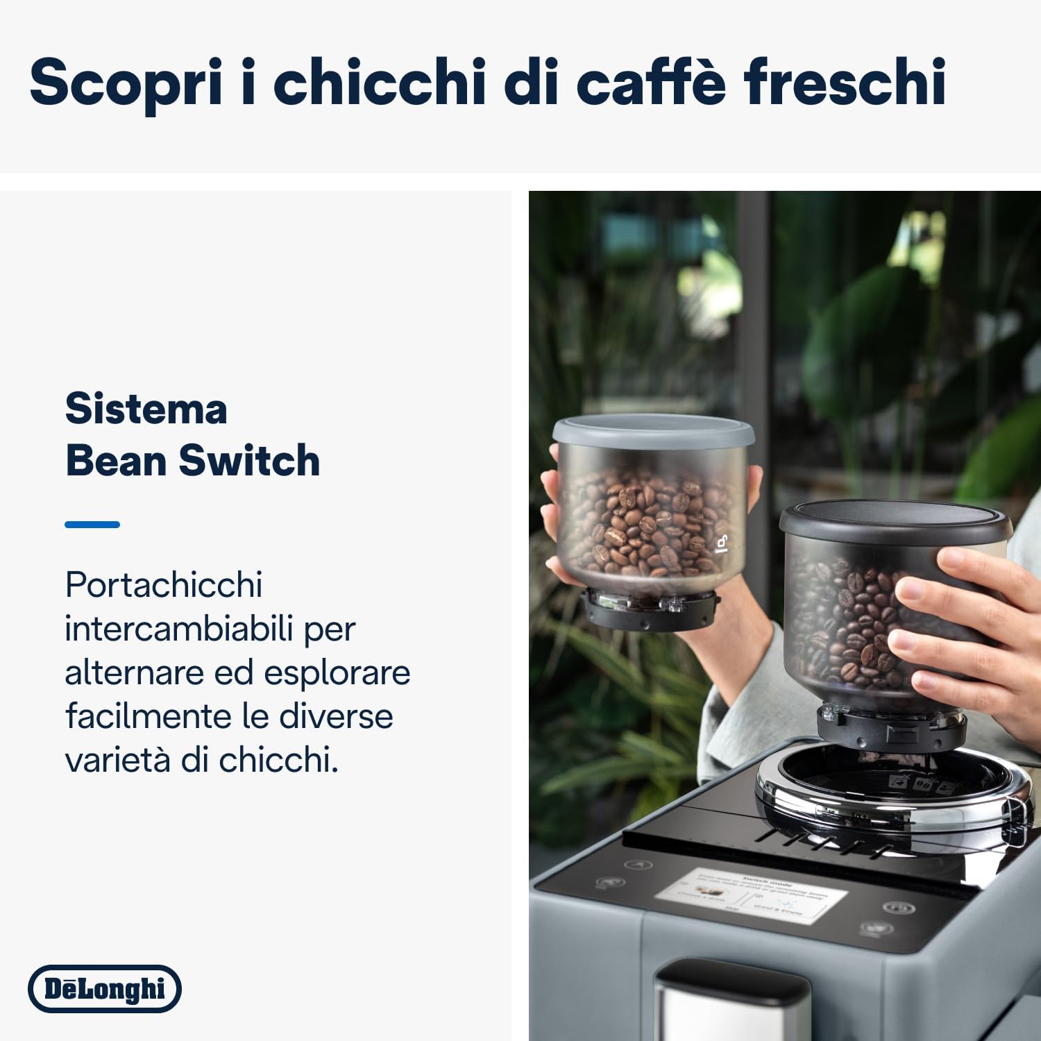 De'Longhi Rivelia EXAM440.55.G, superautomatyczny ekspres do kawy z LatteCrema Hot, automatyczny spieniacz do mleka, kompaktowy rozmiar, 16 przepisów, kolorowy ekran dotykowy, szary