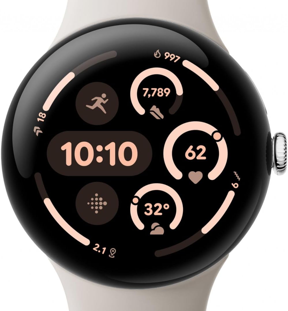 Google Pixel Watch 3 (45 mm) – smartwatch z systemem Android ze śledzeniem tętna, zaawansowane bieganie z Fitbit, Fitness Insights, 24-godzinna bateria – matowa czarna aluminiowa obudowa – pasek