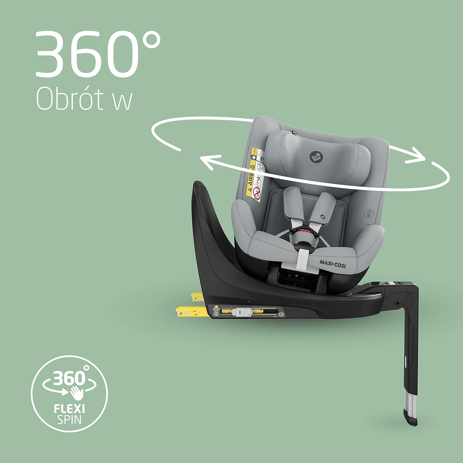 Maxi-Cosi Mica 360 S, Fotelik samochodowy obrotowy 360, 3 miesiące–4 lata (61–105 cm), Obracanie FlexiSpin, 5 pozycji odchylenia, Ochrony G-CELL, Zaczepy na pasy uprzęży Easy-in, Tonal Black