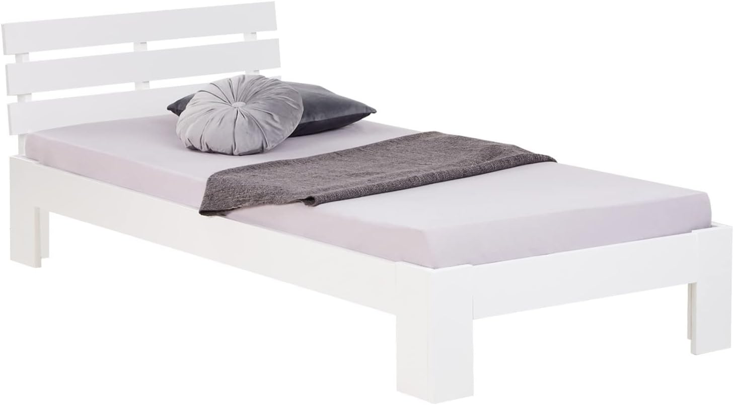 Homestyle4u 1836 Łóżko z litego drewna sosnowego, 180 x 200 cm, z stelażem z białymi listwami, łóżko podwójne 180 x 200 cm