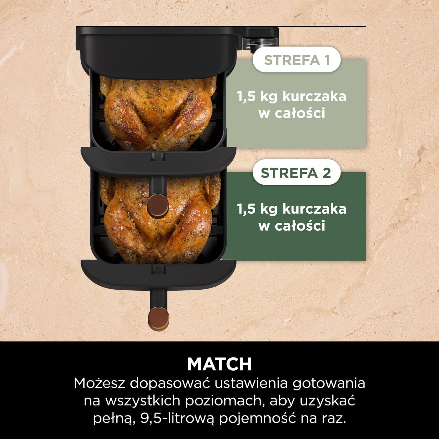 Ninja Foodi MAX Dual Zone Frytkownica beztłuszczowa z 2 szufladami, 9,5 l, kosz nieprzywierający nadaje sie do zmywarki, na 8 porcji, miedziano/czarna, 6 w 1, amazon exclusive, AF400EUCP