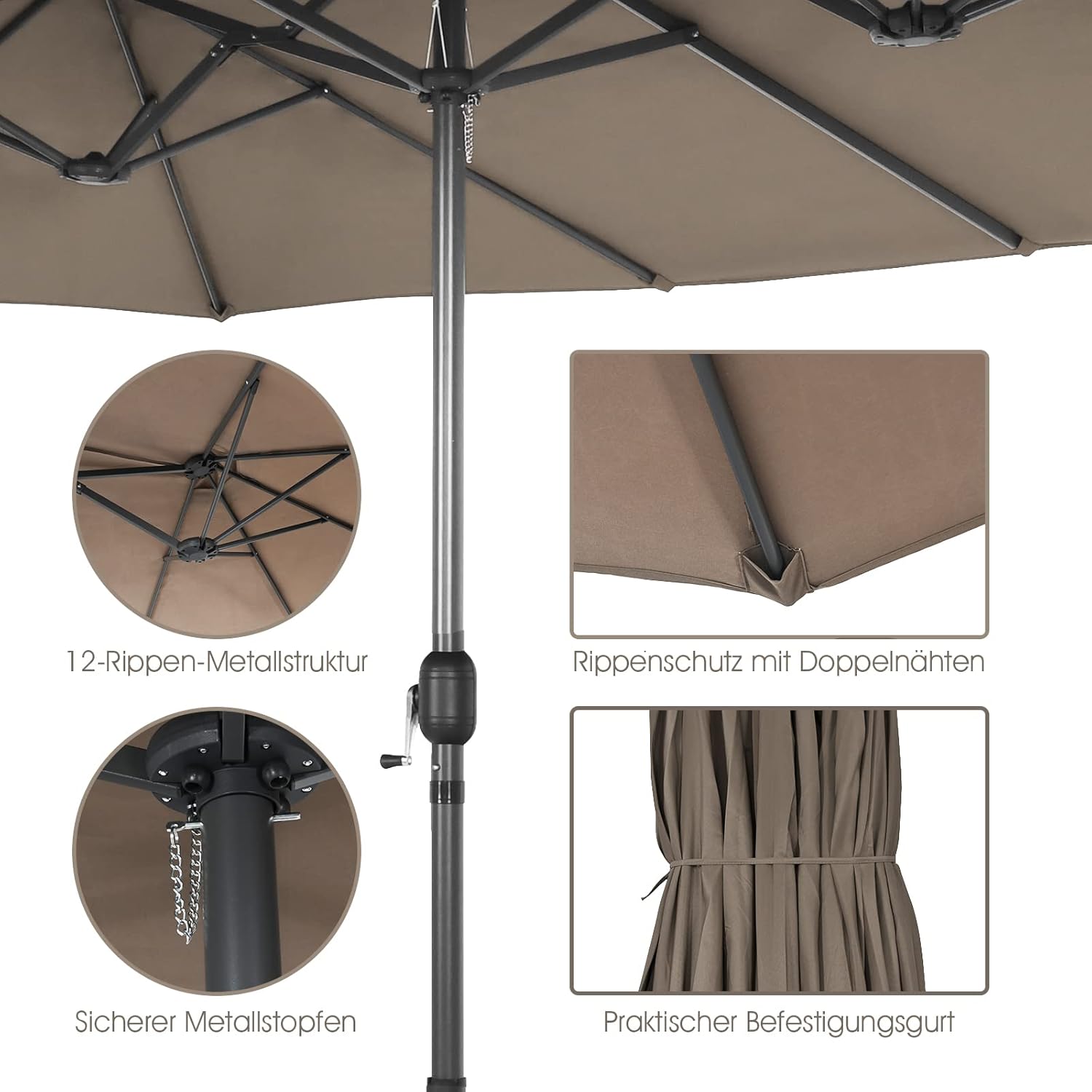 COSTWAY Parasol przeciwsłoneczny, prostokątny, 300 x 300 cm, duży parasol przeciwsłoneczny z korbą, parasol ogrodowy, odchylany o 360°, parasol tarasowy, do ogrodu, na taras, balkon (czarny)