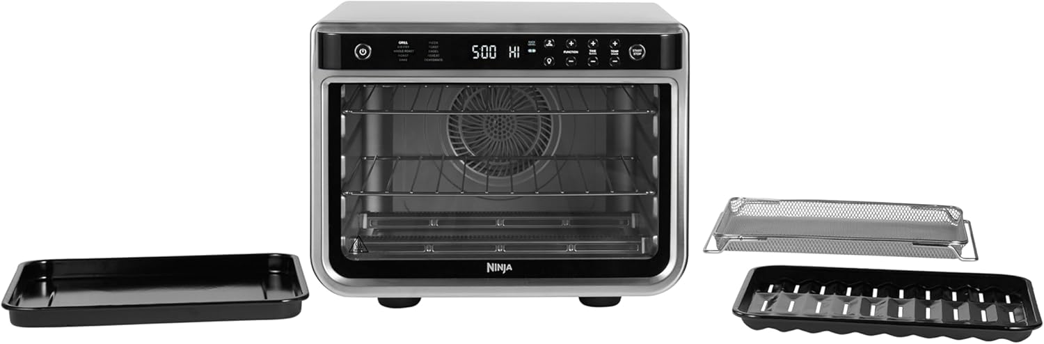 Ninja Foodi 10 w 1, piekarnik wielofunkcyjny, przenośny mini piekarnik na blat, frytkownica beztłuszczowa, pieczenie, grill, ciasta i więcej,10 funkcji gotowania, srebrno/czarny, DT200EU