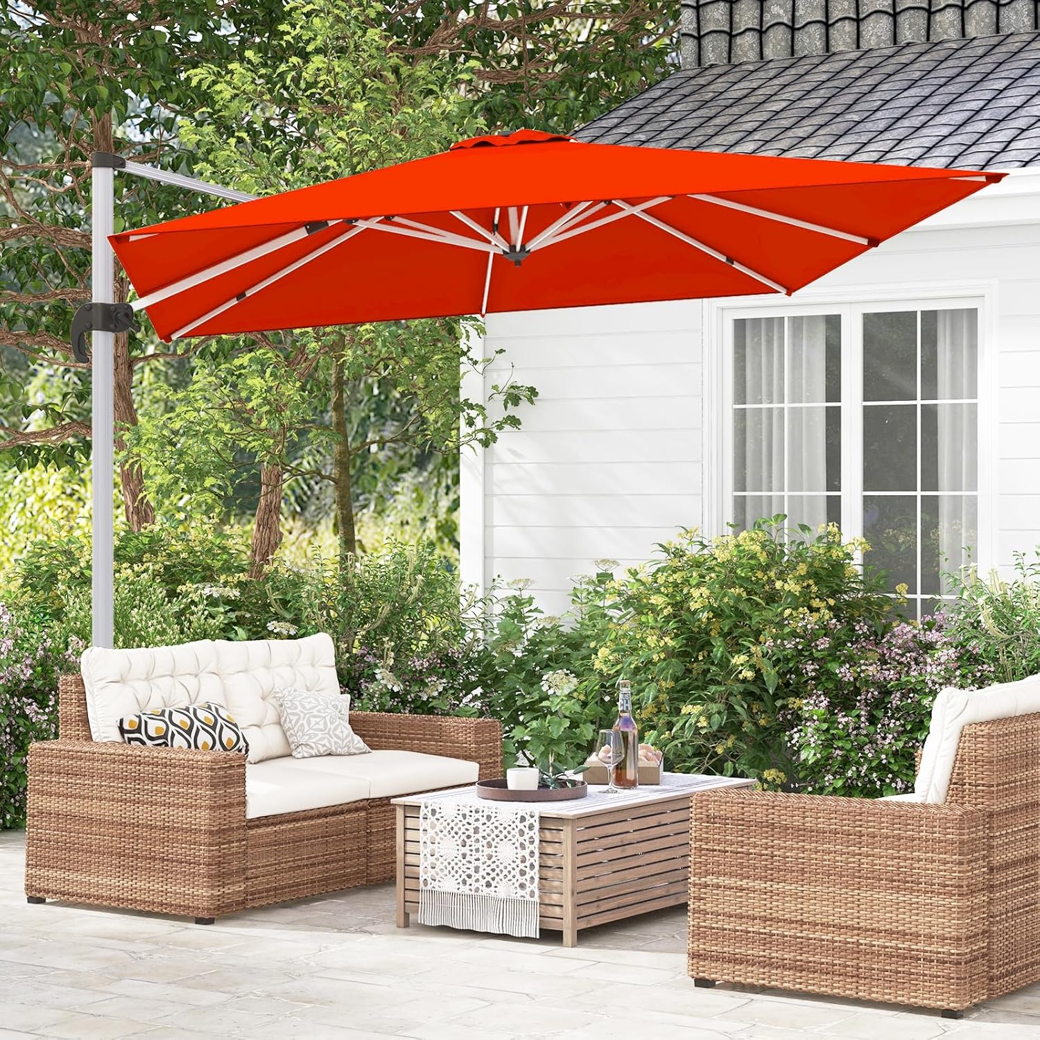 COSTWAY Parasol przeciwsłoneczny, prostokątny, 300 x 300 cm, duży parasol przeciwsłoneczny z korbą, parasol ogrodowy, odchylany o 360°, parasol tarasowy, do ogrodu, na taras, balkon (czarny)
