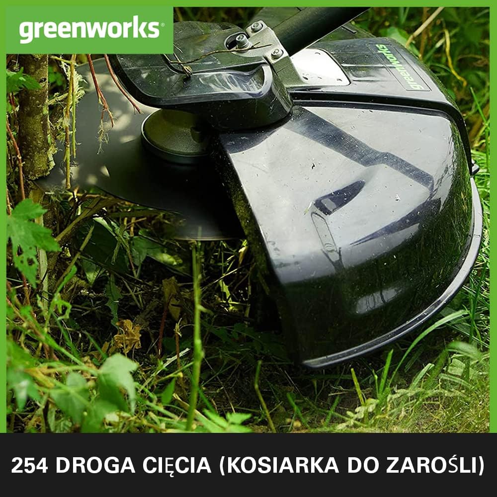 Greenworks GD40BCK2X Akumulatorowa Kosa z Silnikiem Bezszczotkowym, Szelki, Regulowana Wysokość, 40 cm Szerokość Cięcia, 2 mm Żyłka Nylonowa lub 25 cm Ostrze, 2 x Bateria 40V i Ładowarka