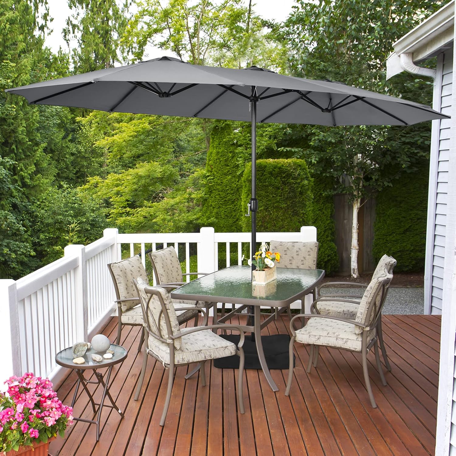 COSTWAY Parasol przeciwsłoneczny, prostokątny, 300 x 300 cm, duży parasol przeciwsłoneczny z korbą, parasol ogrodowy, odchylany o 360°, parasol tarasowy, do ogrodu, na taras, balkon (czarny)