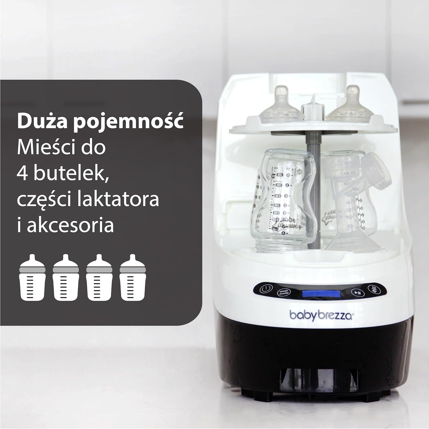 Baby Brezza Myjka do butelek Pro – środek do czyszczenia butelek dla niemowląt 3 w 1; mycie, sterylizacja, suszenie – uniwersalne czyszczenie wszystkich butelek: tworzywo sztuczne + szkło + smoczek