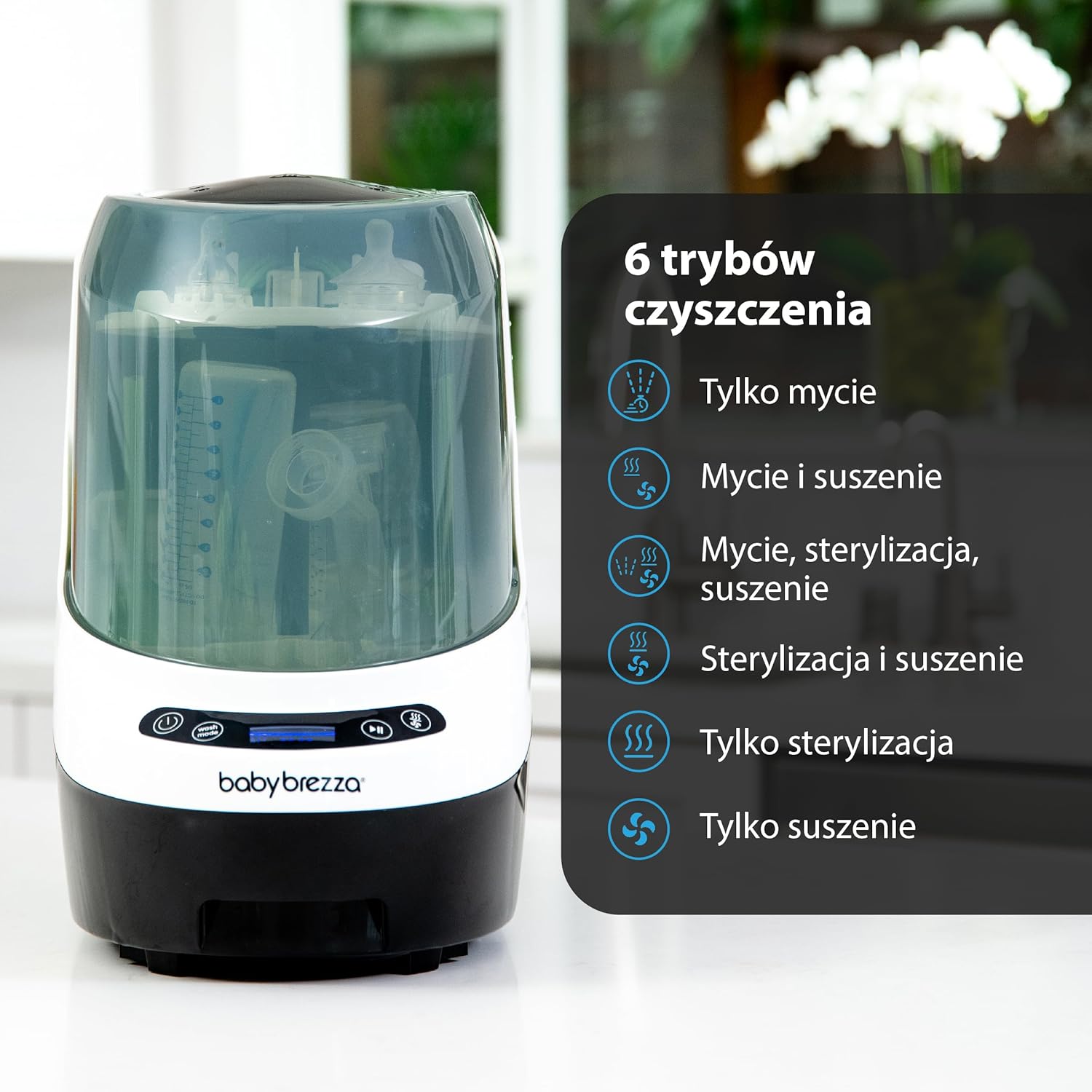 Baby Brezza Myjka do butelek Pro – środek do czyszczenia butelek dla niemowląt 3 w 1; mycie, sterylizacja, suszenie – uniwersalne czyszczenie wszystkich butelek: tworzywo sztuczne + szkło + smoczek