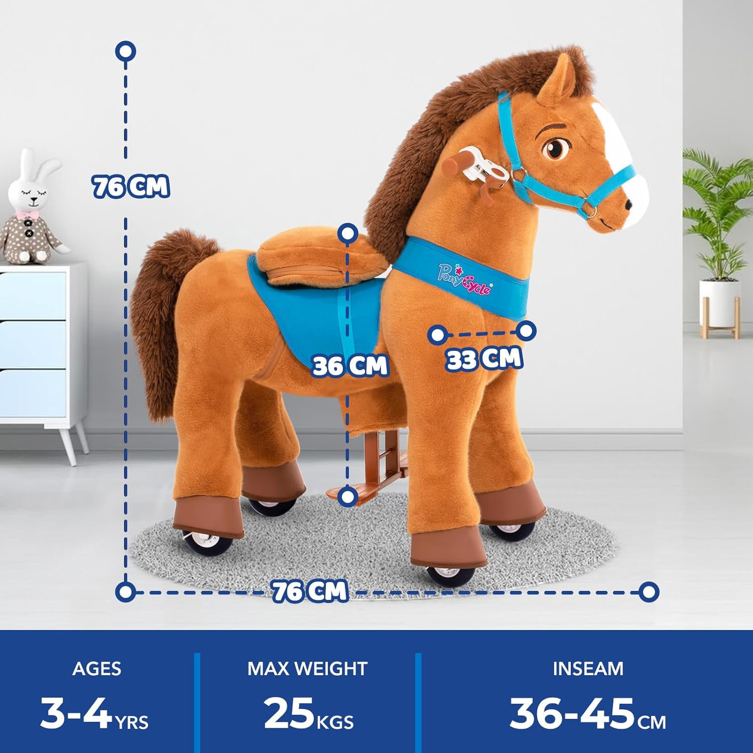 PonyCycle 2023 Nowy Model E Jednorożec do Jazdy na Mechanicznym Chodzącym Jednorożcu z Hamulcem (Fioletowy/Rozmiar 4 dla Dzieci w Wieku 4-8 Lat) Hulajnoga dla Maluchów do Jazdy na Koniu - E413