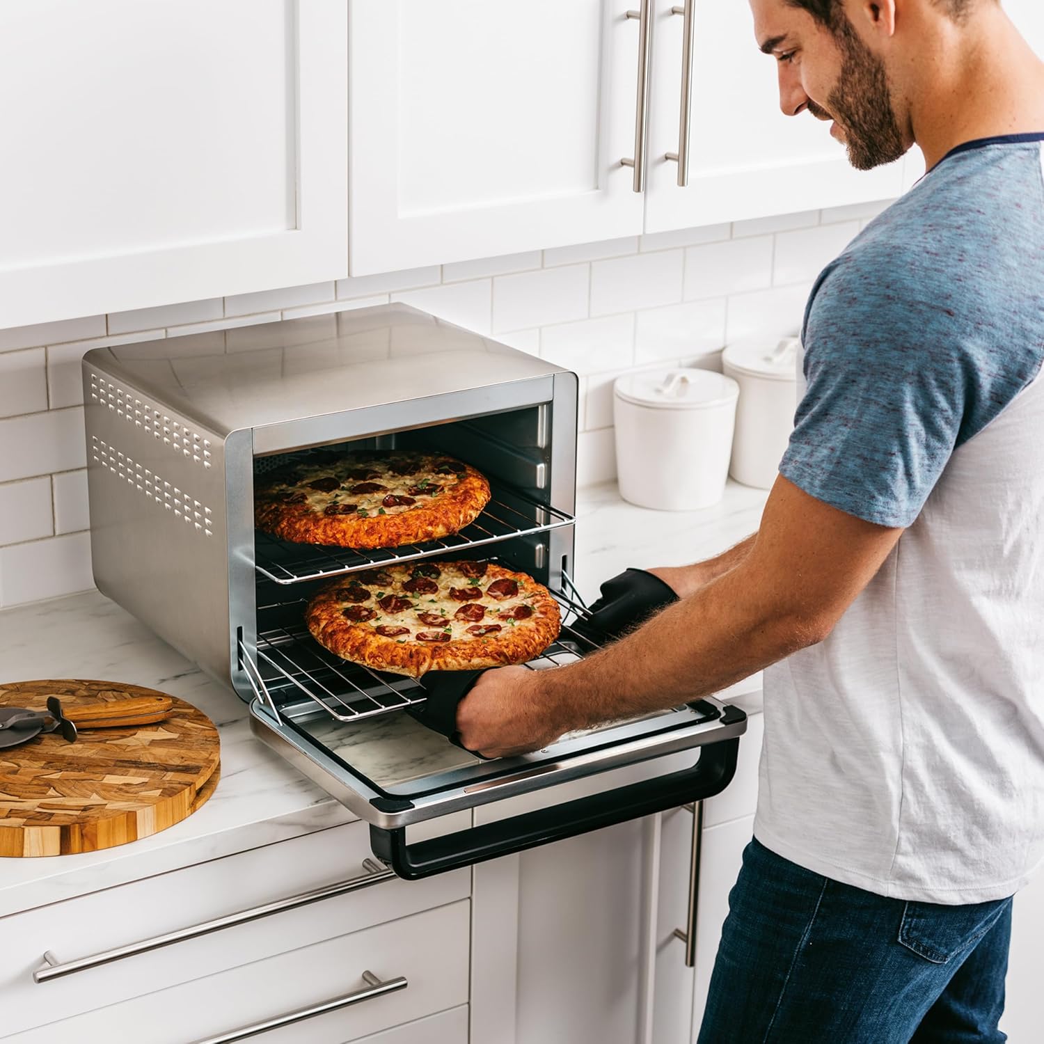 Ninja Foodi 10 w 1, piekarnik wielofunkcyjny, przenośny mini piekarnik na blat, frytkownica beztłuszczowa, pieczenie, grill, ciasta i więcej,10 funkcji gotowania, srebrno/czarny, DT200EU