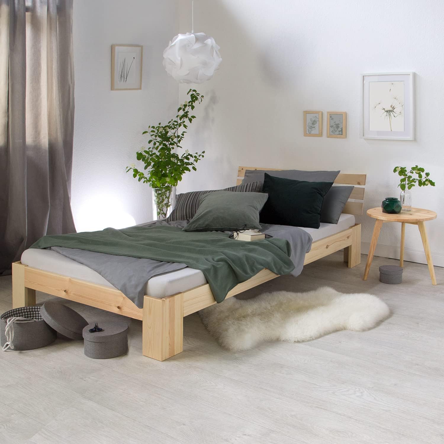 Homestyle4u 1836 Łóżko z litego drewna sosnowego, 180 x 200 cm, z stelażem z białymi listwami, łóżko podwójne 180 x 200 cm