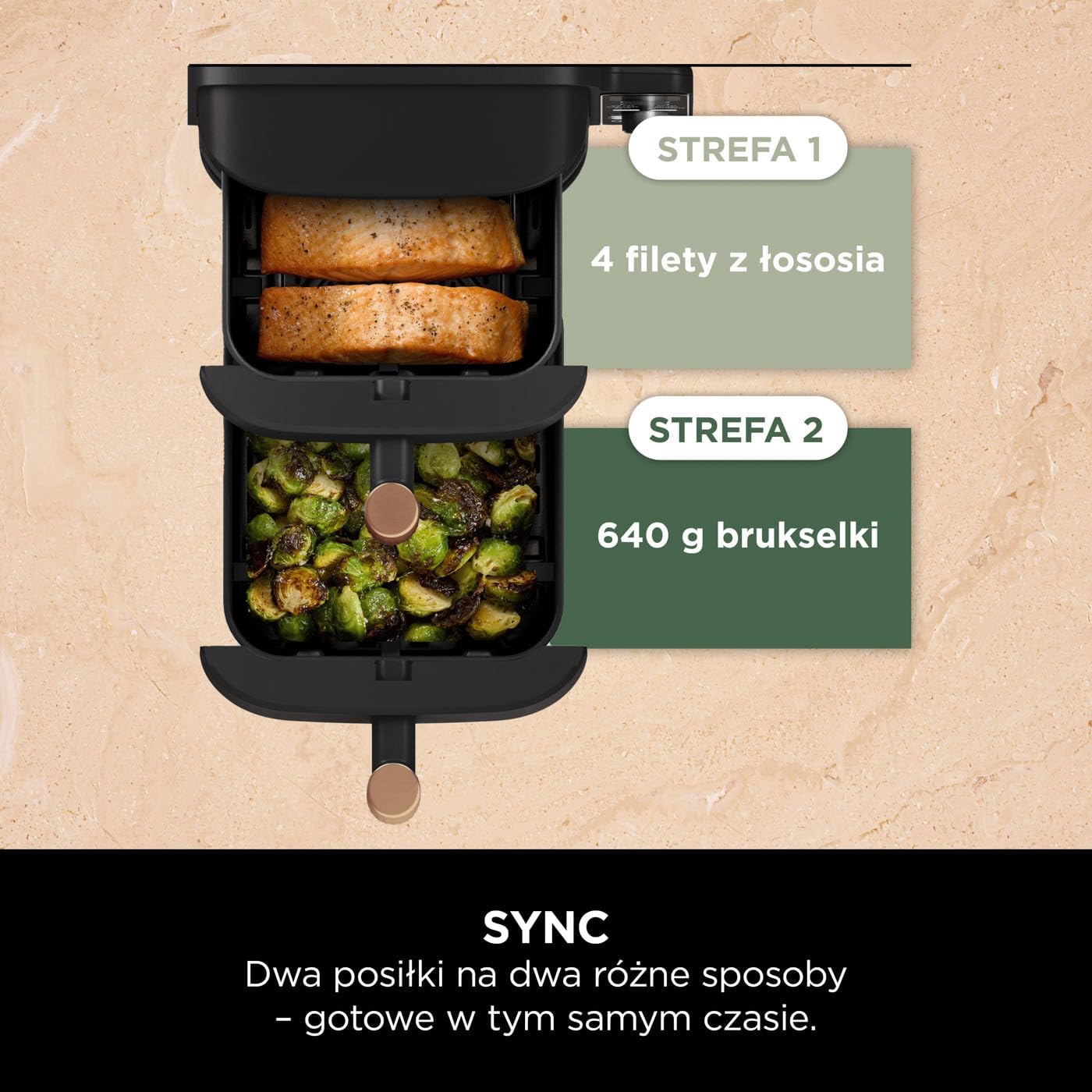 Ninja Foodi MAX Dual Zone Frytkownica beztłuszczowa z 2 szufladami, 9,5 l, kosz nieprzywierający nadaje sie do zmywarki, na 8 porcji, miedziano/czarna, 6 w 1, amazon exclusive, AF400EUCP
