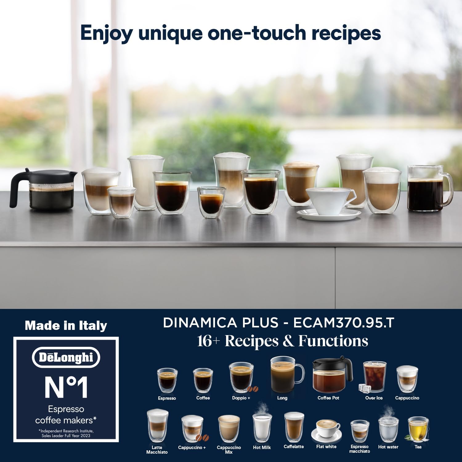 De’Longhi Dinamica ECAM 350.55.B Automatyczny Ekspres do Kawy, Tworzywo Sztuczne, 1450 W, 1,8 L, Czarny
