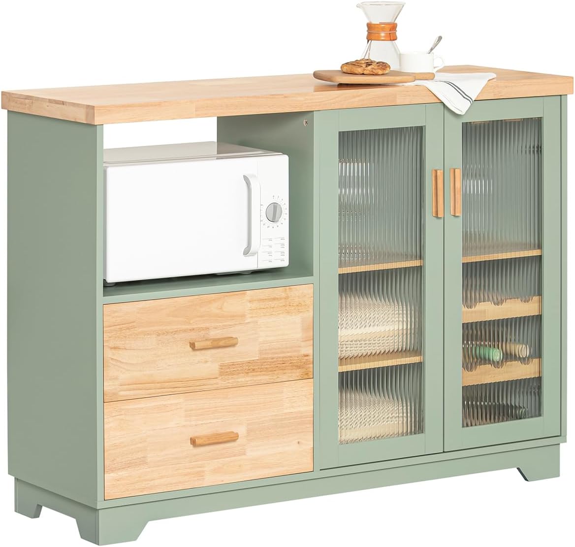 SoBuy FKW114-GR Zielona Szafka Kuchenna Kredens Kuchni Wózek kuchenny na Kółkach Jadalni 109 x 40 x 92cm