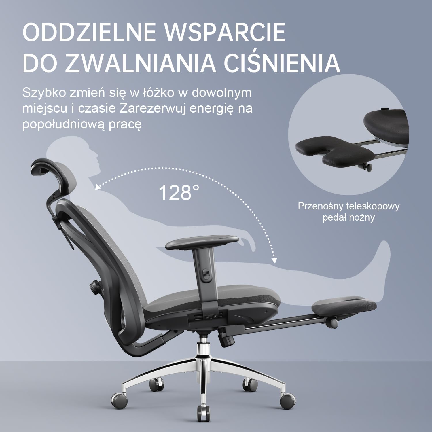 SIHOO Ergonomiczne krzesło biurowe, komputerowe krzesło biurowe z regulowanym podparciem lędźwiowym i zagłówkiem, oddychające siatkowe krzesło do gier z wygodną grubą poduszką i regulowanymi podłokietnikami, krzesło obrotowe do nauki w domu (czarne)