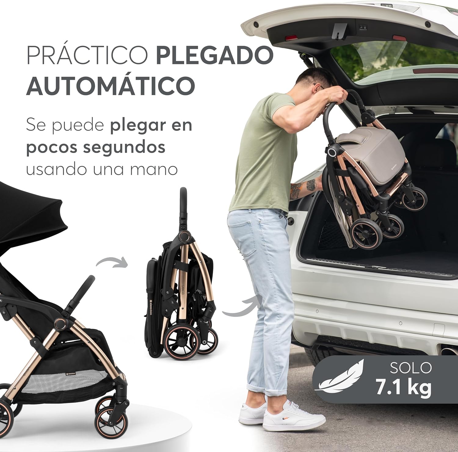 KikkaBoo EDEN Buggy, wózek dziecięcy do 22 kg, automatyczne składanie, pozycja nachylenia, ultralekki, kompaktowy, beżowy