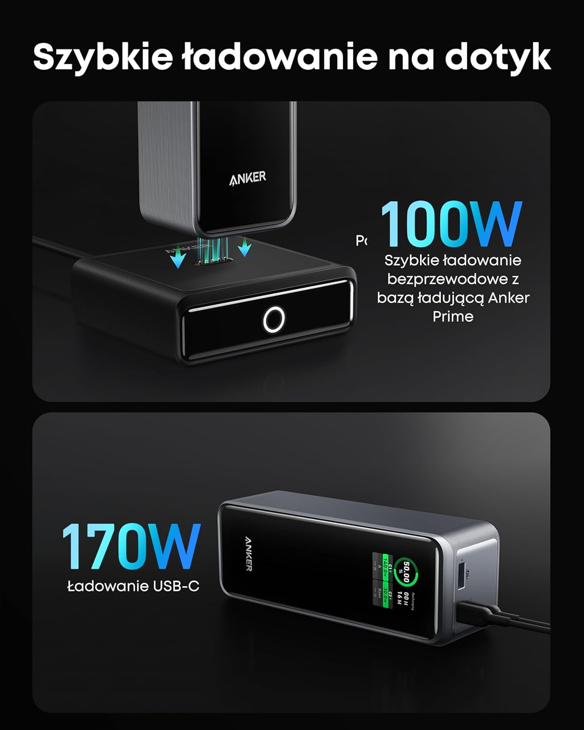 Anker Prime power bank 27650 mAh 250W w zestawie baza ładująca, szybkie ładowanie, kompaktowa przenośna ładowarka do podróży, kontrola aplikacji, kompatybilny z MacBook, iPhone, iPad i innymi