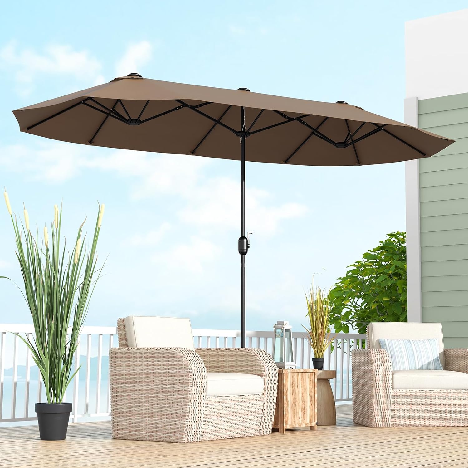 COSTWAY Parasol przeciwsłoneczny, prostokątny, 300 x 300 cm, duży parasol przeciwsłoneczny z korbą, parasol ogrodowy, odchylany o 360°, parasol tarasowy, do ogrodu, na taras, balkon (czarny)