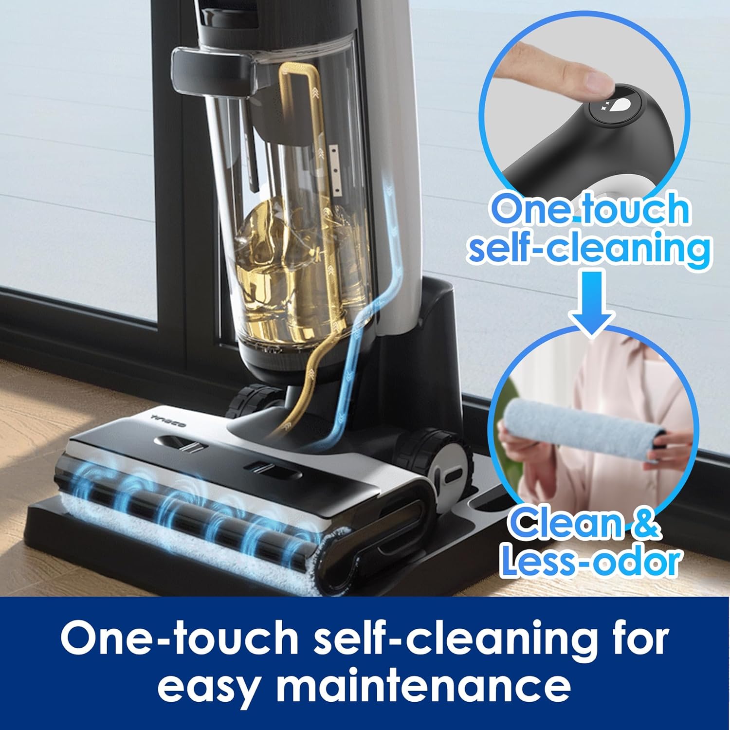 Tineco Floor ONE S7 Stretch Ultra Bezprzewodowy Odkurzacze na sucho i mokro, zapobiegająca splątaniu 180°, czas pracy 50 minut, samooczyszczanie Flashdry 85℃, dwustronne czyszczenie krawędzi