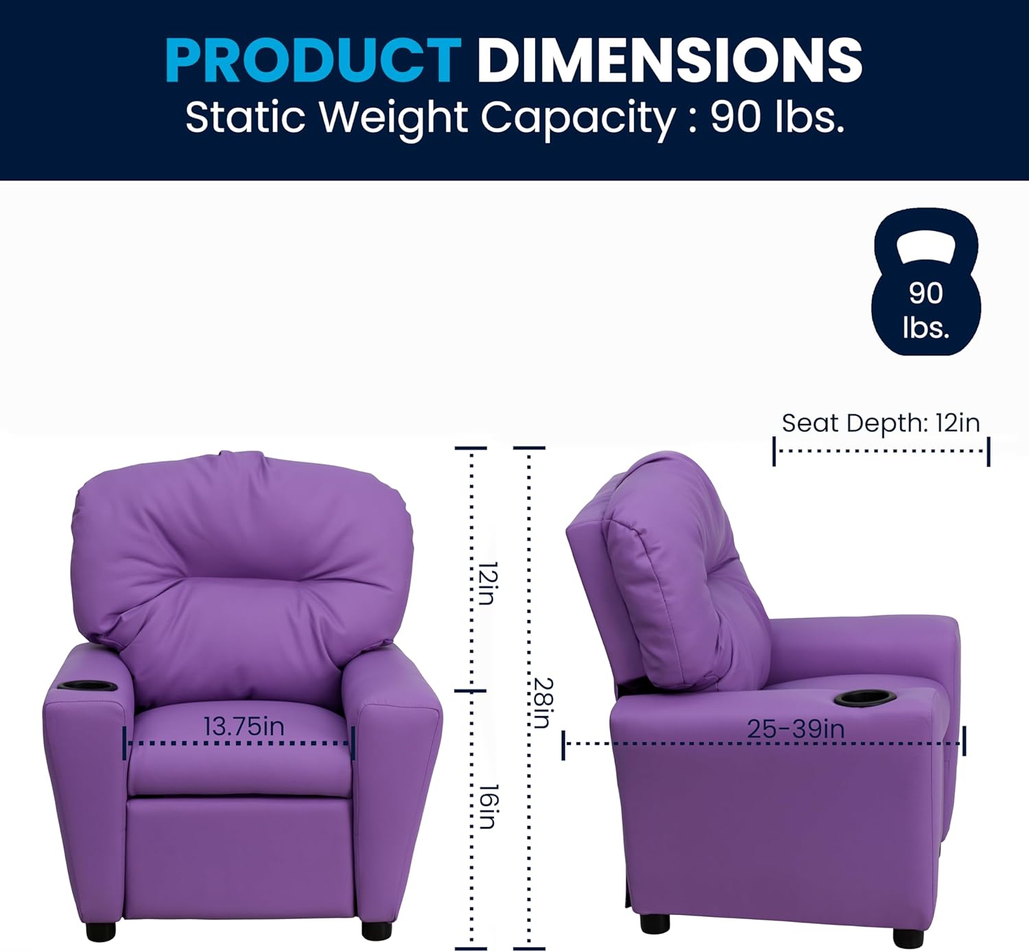 Flash Furniture Współczesny leżak dziecięcy z uchwytem na kubki, drewno, beżowy winyl, 66,04 x 53,34 x 53,34 cm
