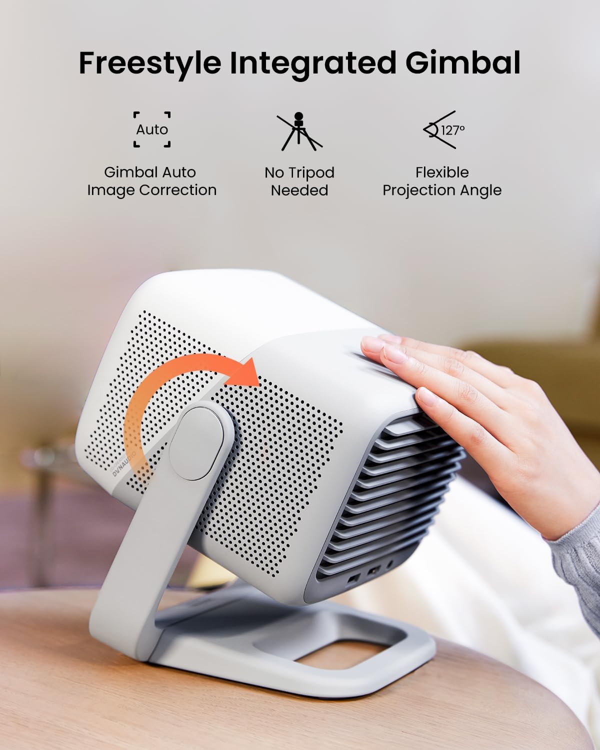JMGO N1 Projektor, 1080P 3D Mini Full HD, przenośny projektor z potrójnym laserem 750 ISO lumenów, automatyczna korekcja obrazu z gimbalem, 2 głośniki Dynaudio 5 W, Android TV 11.0