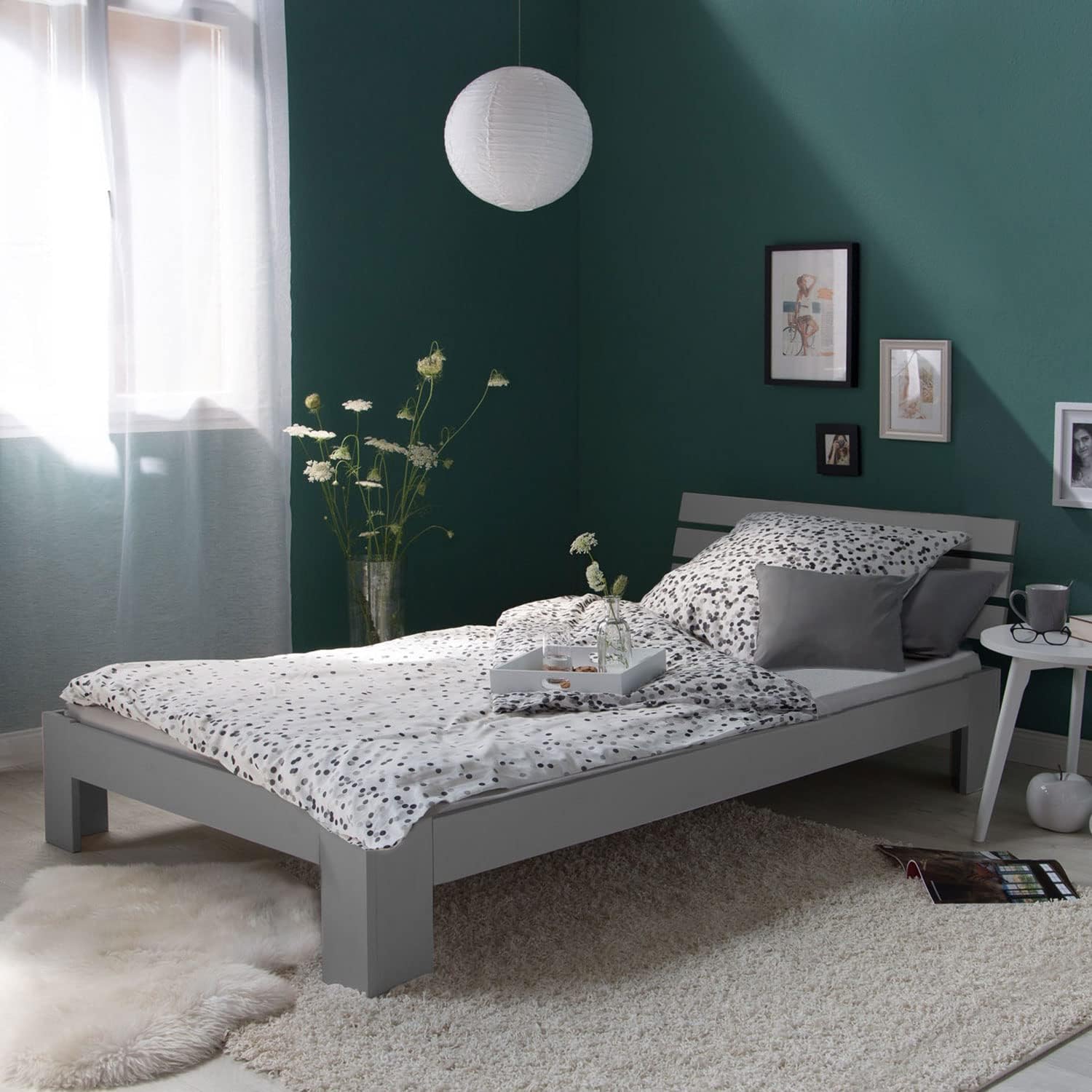 Homestyle4u 1836 Łóżko z litego drewna sosnowego, 180 x 200 cm, z stelażem z białymi listwami, łóżko podwójne 180 x 200 cm