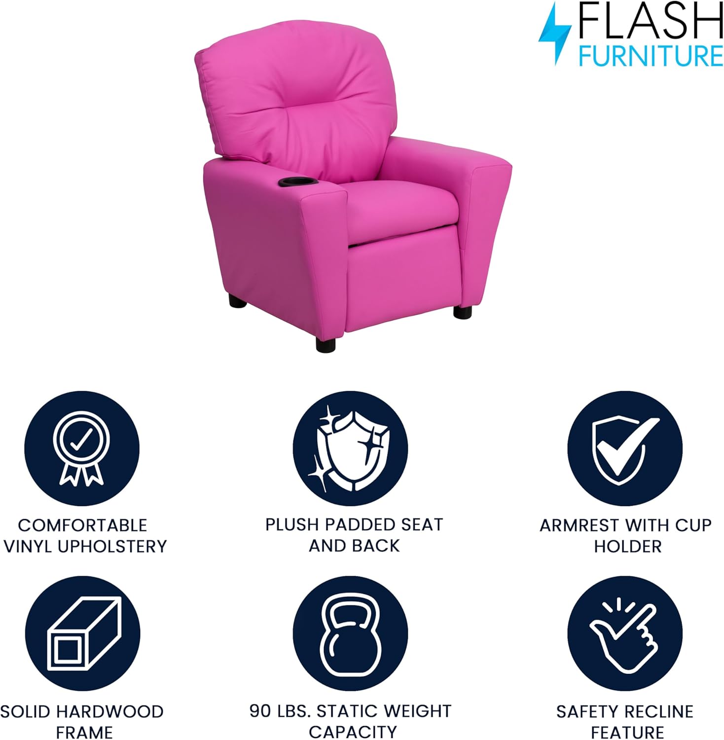 Flash Furniture Współczesny leżak dziecięcy z uchwytem na kubki, drewno, beżowy winyl, 66,04 x 53,34 x 53,34 cm