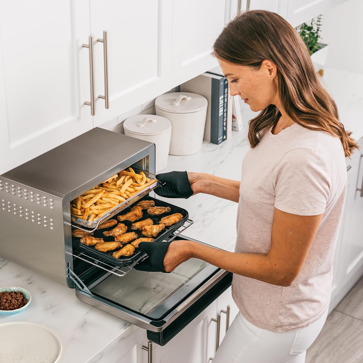 Ninja Foodi 10 w 1, piekarnik wielofunkcyjny, przenośny mini piekarnik na blat, frytkownica beztłuszczowa, pieczenie, grill, ciasta i więcej,10 funkcji gotowania, srebrno/czarny, DT200EU
