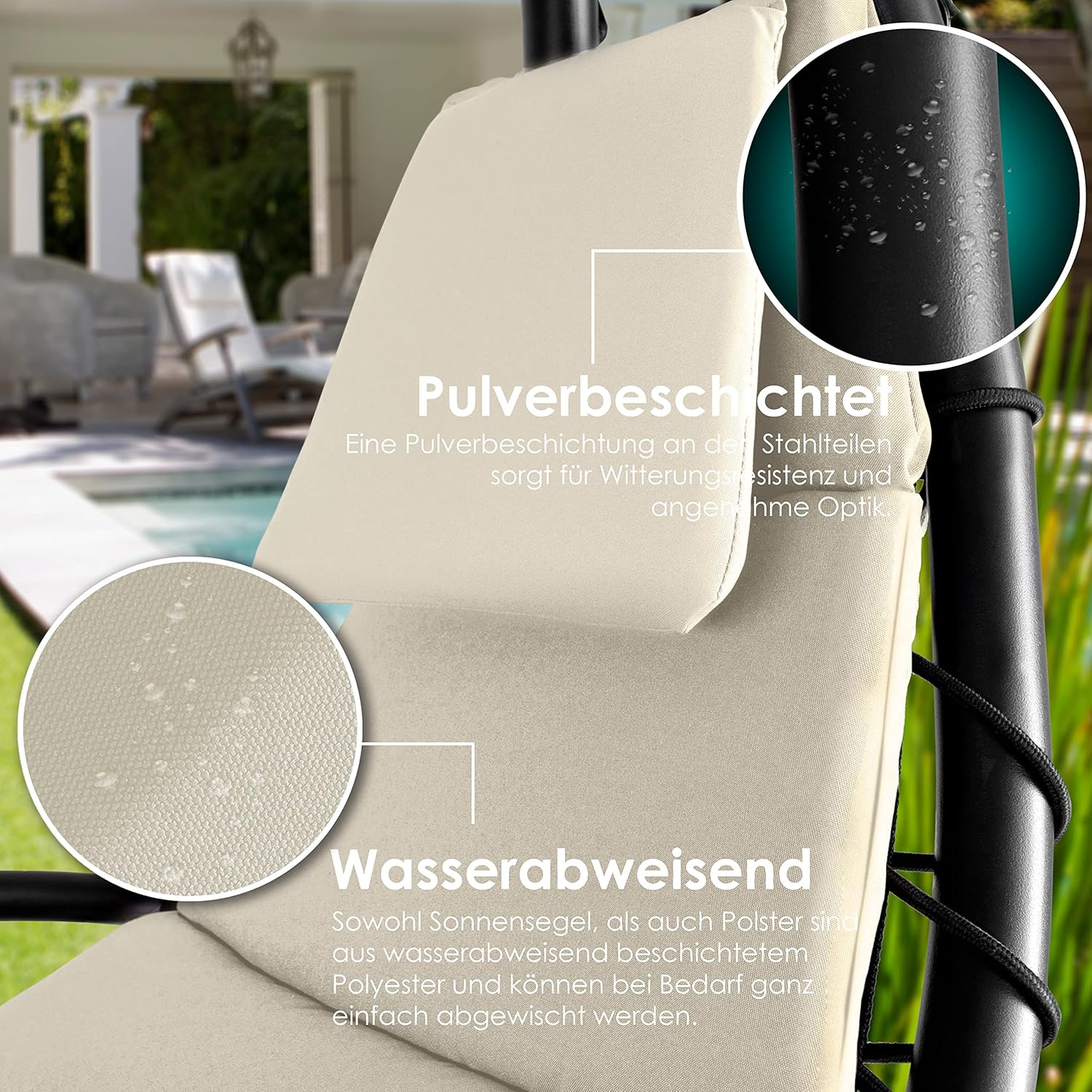 KESSER® Leżak wiszący z parasolem przeciwsłonecznym, wys. 200, dł. 194, szer. 100 cm, leżak relaksacyjny, hamak, obciążenie do 120 kg, leżanka bujana, poduszka na kark, w zestawie torba, Beżowy