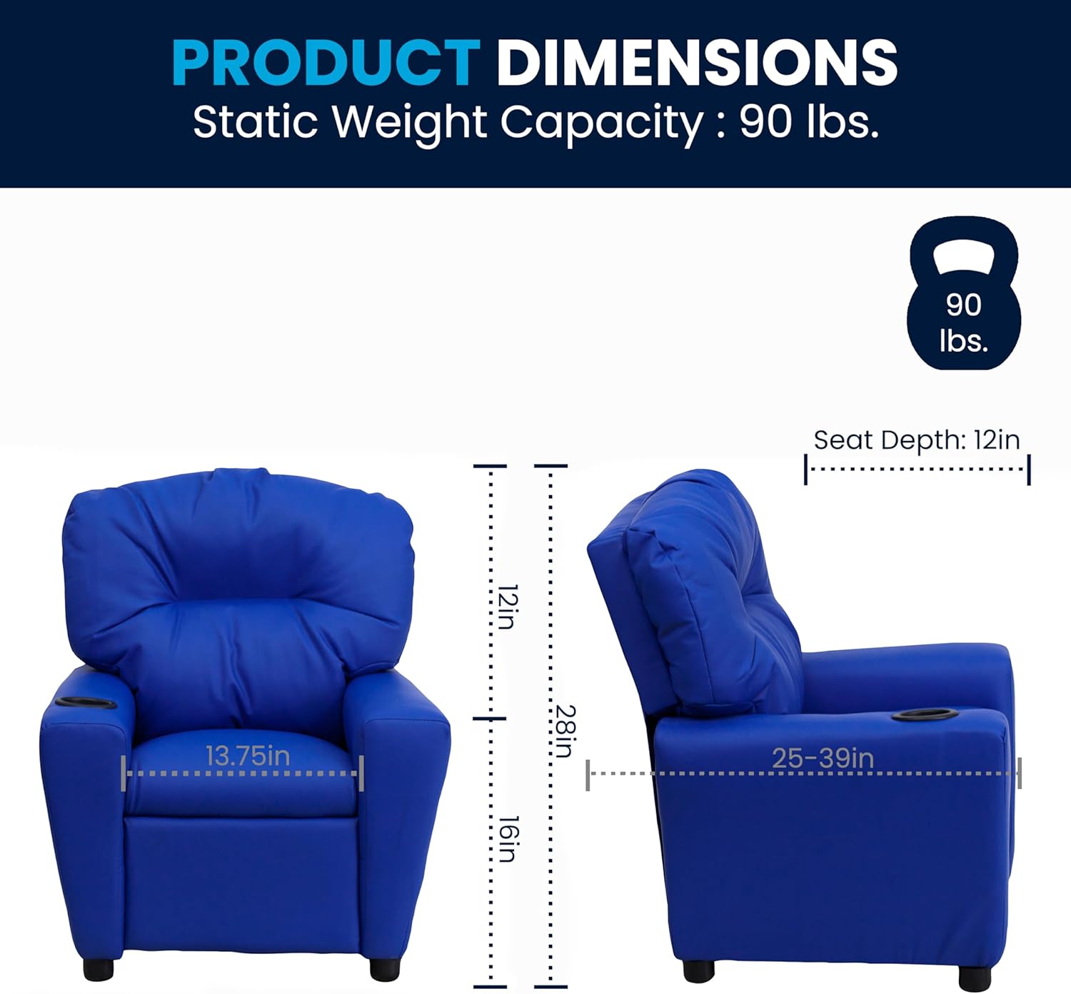 Flash Furniture Współczesny leżak dziecięcy z uchwytem na kubki, drewno, beżowy winyl, 66,04 x 53,34 x 53,34 cm