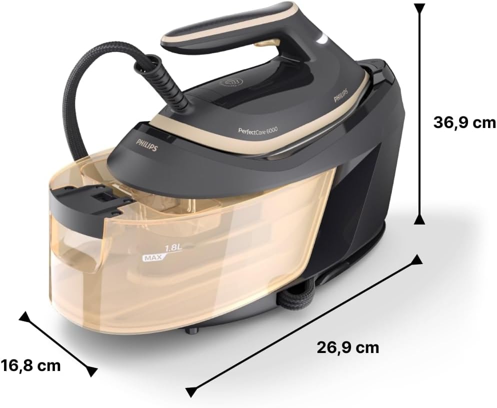 Philips PerfectCare 6000 Series Generator Pary, Silny wyrzut Pary, Gwarancja braku przypaleń, Kompaktowy Design, 1,8L Odłączany Zbiornik na Wodę, Stopa SteamGlide Advanced (PSG6064/80)