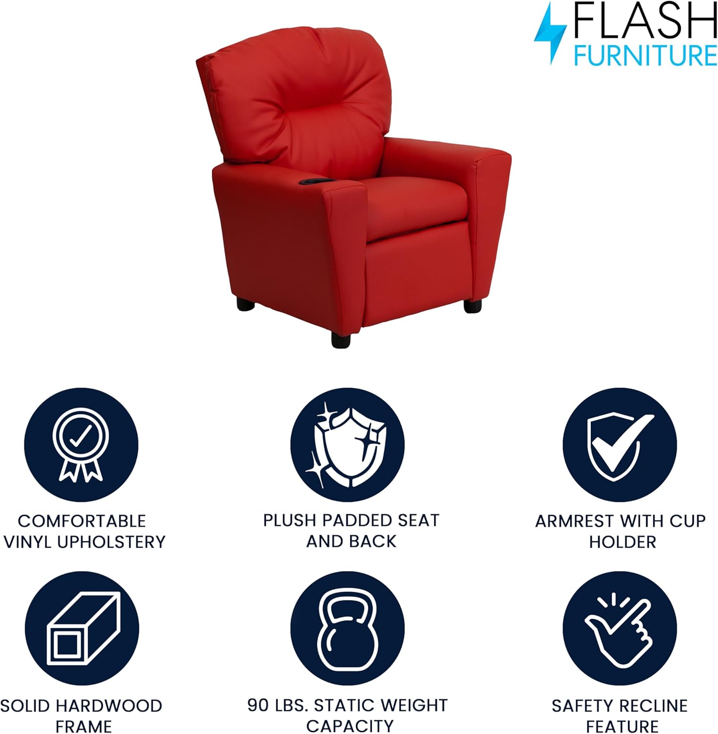 Flash Furniture Współczesny leżak dziecięcy z uchwytem na kubki, drewno, beżowy winyl, 66,04 x 53,34 x 53,34 cm