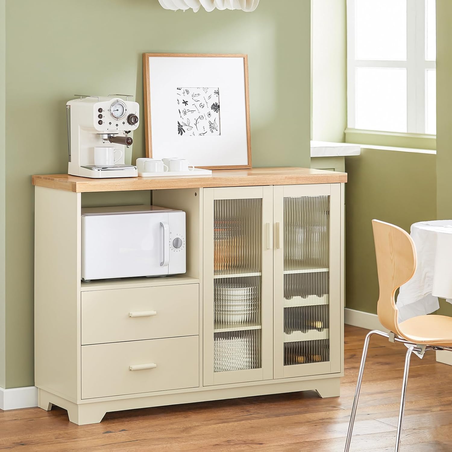 SoBuy FKW114-GR Zielona Szafka Kuchenna Kredens Kuchni Wózek kuchenny na Kółkach Jadalni 109 x 40 x 92cm
