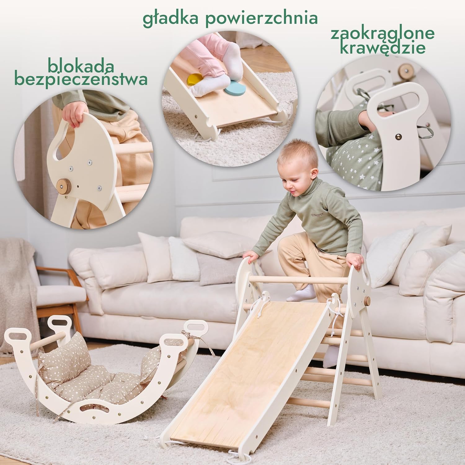 Zestaw wspinaczkowy 5 w 1 Montessori - drewniana siłownia z trójkątną drabinką i łukiem oraz rampą wspinaczkową, siatką i poduszką - rama wspinaczkowa dla maluchów w wieku 1-7 lat w rozmiarze XL